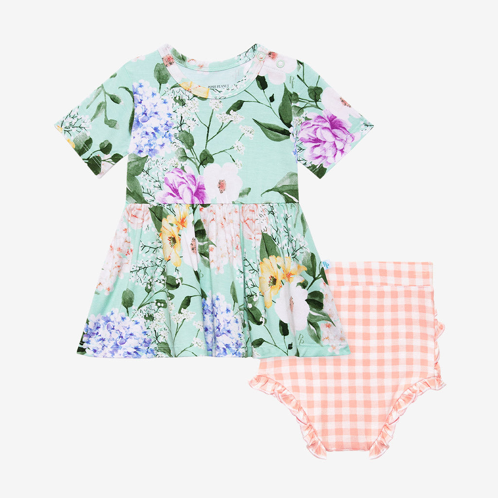 Erin Short Sleeve Peplum Ruffled Bummie Set