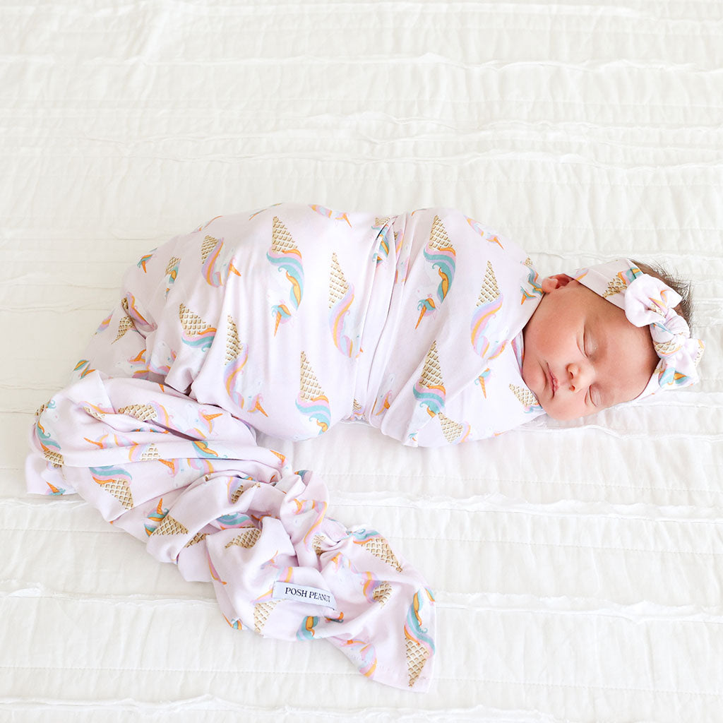 Unicorn Ice Cream Swaddle Headband Set