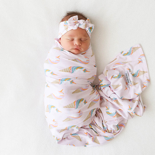 Unicorn Ice Cream Swaddle Headband Set