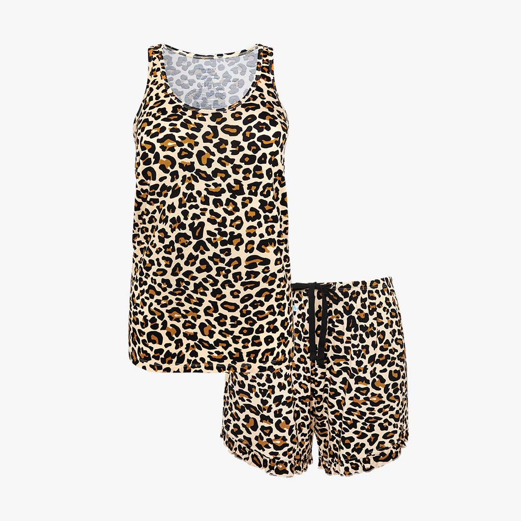 Lana Leopard Tan Women's Tank Ruffled Short Set