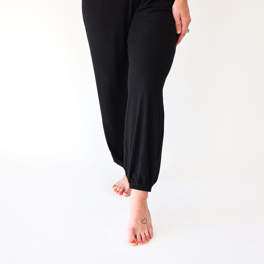 Black Ribbed Women's Sleeveless Smocked Jumpsuit