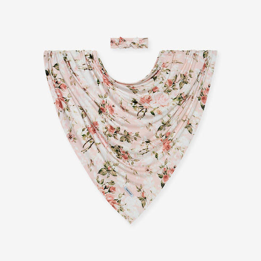 Vintage Pink Rose Swaddle Headband Set