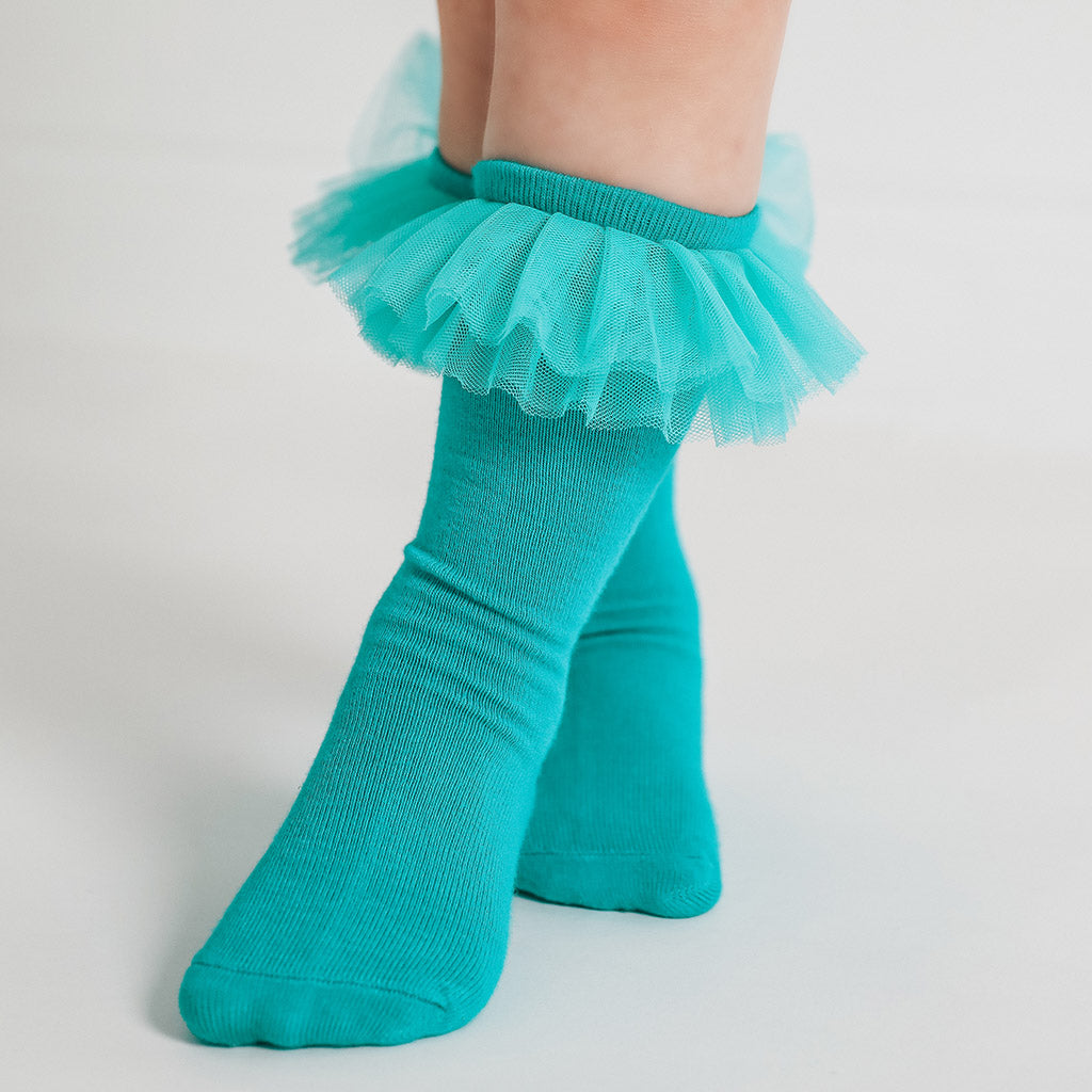 Signature Teal Tulle Ruffle Knee High Socks