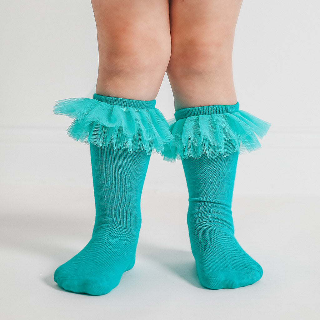Signature Teal Tulle Ruffle Knee High Socks