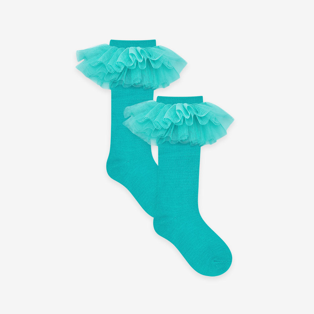 Signature Teal Tulle Ruffle Knee High Socks