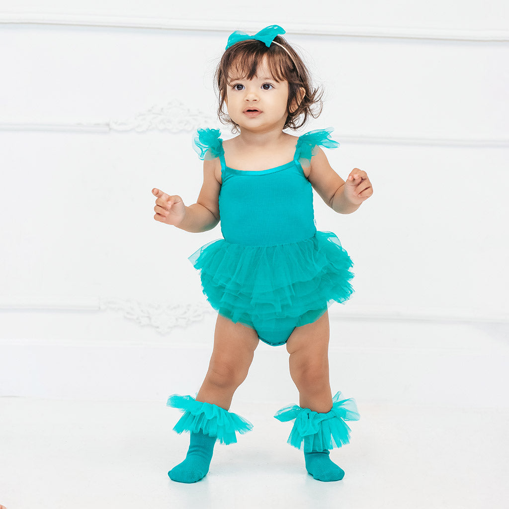 Signature Teal Tulle Smocked Bodysuit Dress