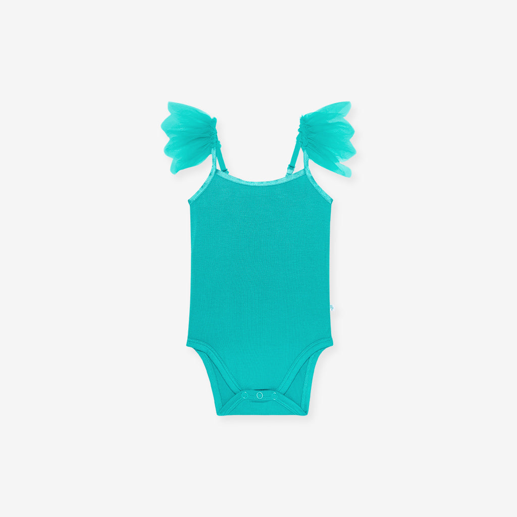 Signature Teal Ruffled Tulle Sleeveless Bodysuit