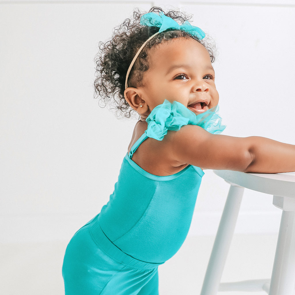 Signature Teal Ruffled Tulle Sleeveless Bodysuit