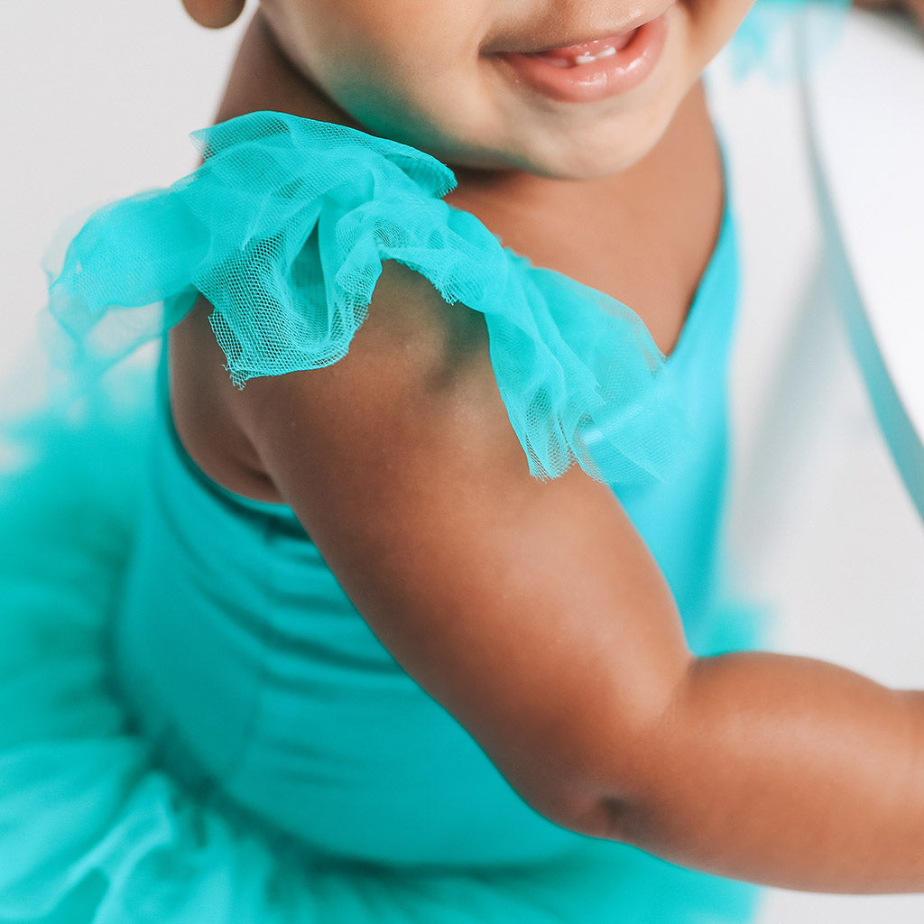 Signature Teal Ruffled Tulle Sleeveless Bodysuit