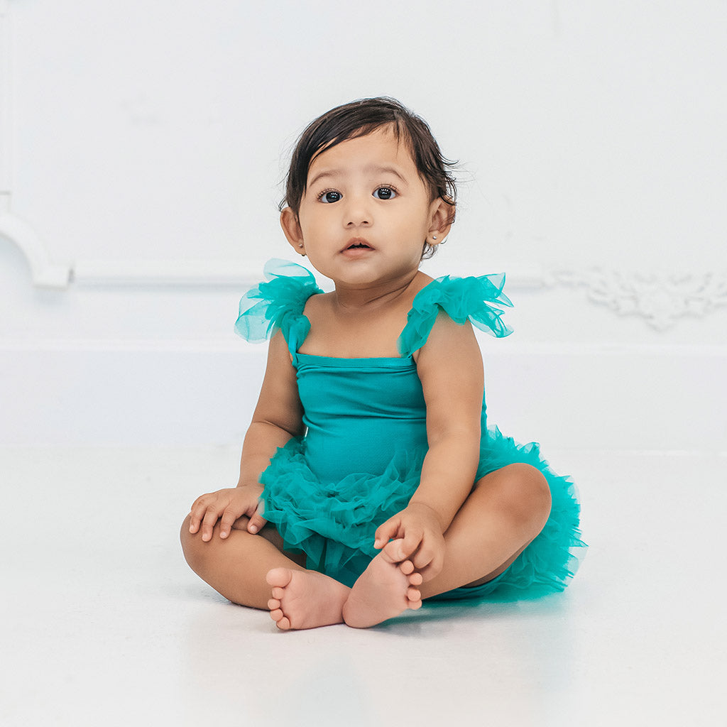 Signature Teal Ruffled Tulle Sleeveless Bodysuit