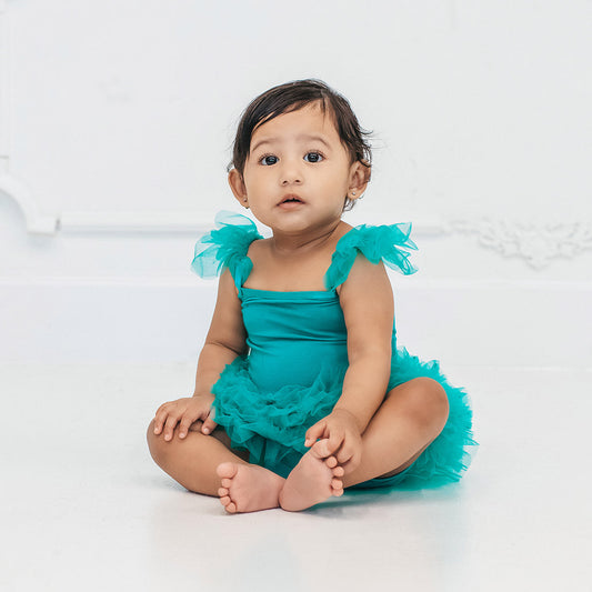 Signature Teal Ruffled Tulle Sleeveless Bodysuit