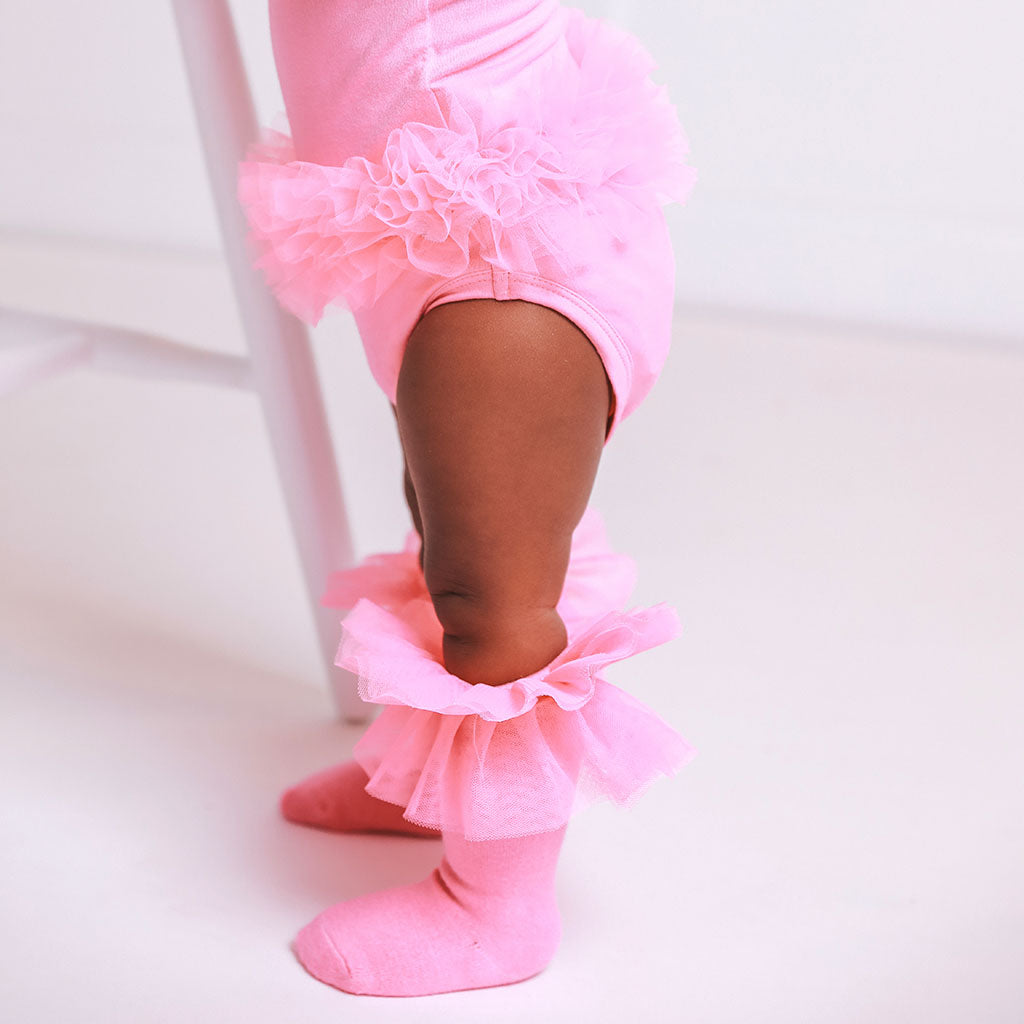 Cruisin' Pink Tulle Sleeve Ruffled Back Bodysuit