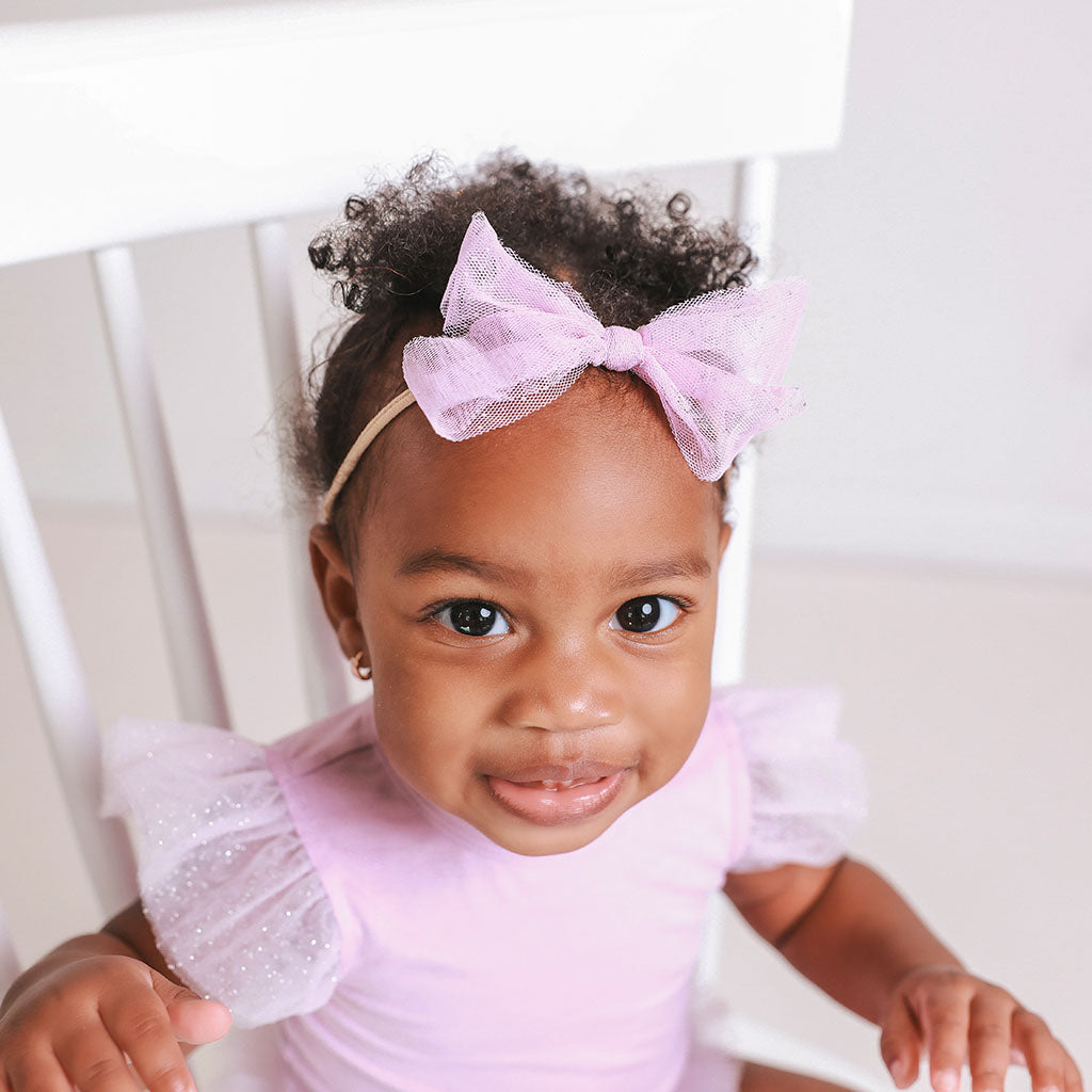 Lovely Lavender Tulle Bow Nylon Headband