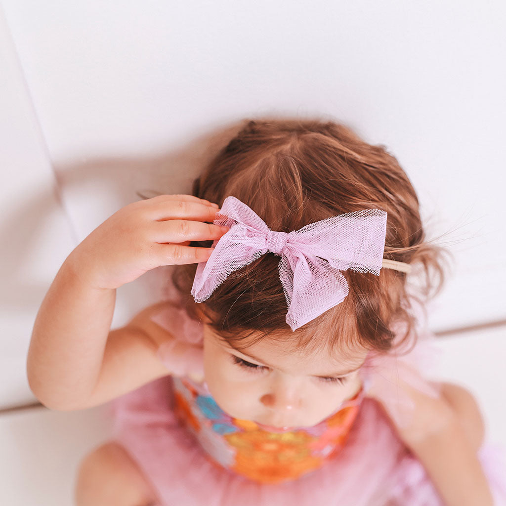 Lovely Lavender Tulle Bow Nylon Headband