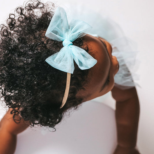 Starry Blue Tulle Bow Nylon Headband