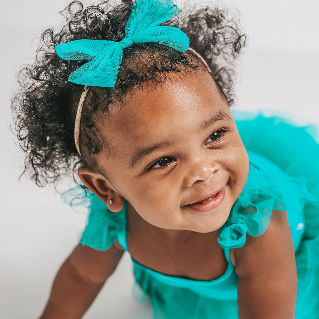 Signature Teal Tulle Bow Nylon Headband