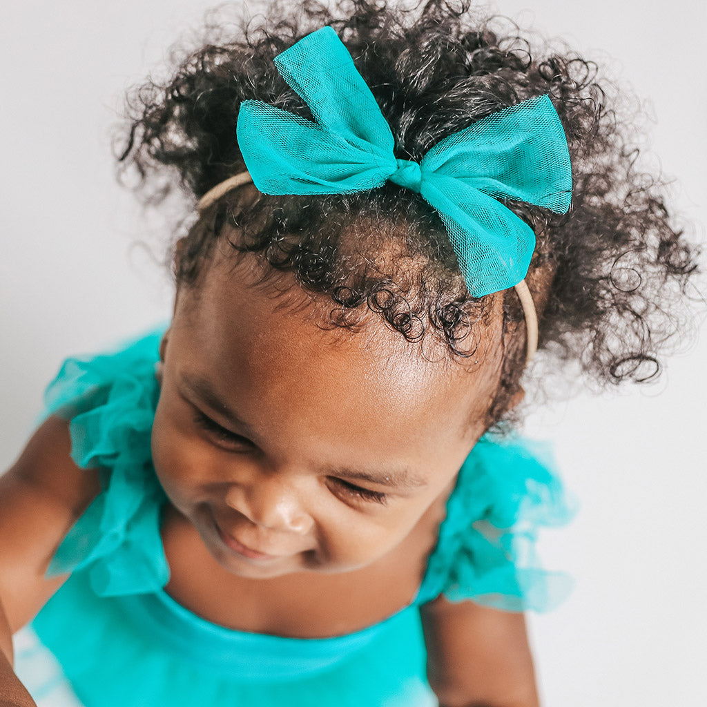 Signature Teal Tulle Bow Nylon Headband