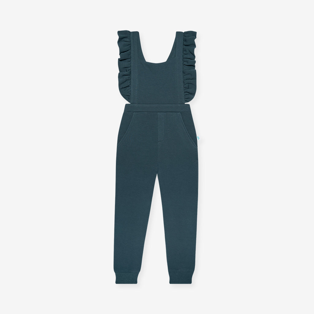 Spacelings Blue Fleece Ruffled Overalls