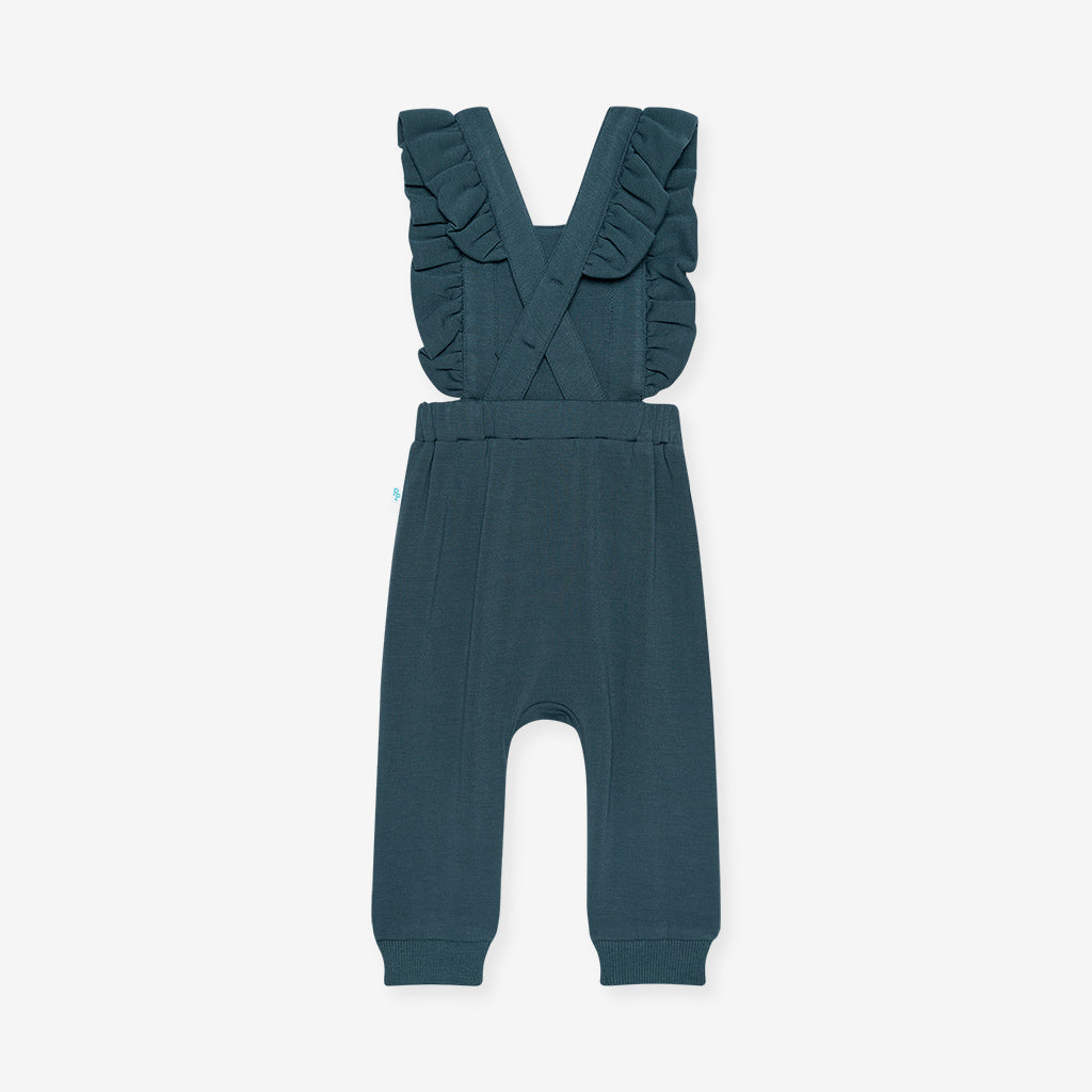Spacelings Blue Fleece Ruffled Overalls