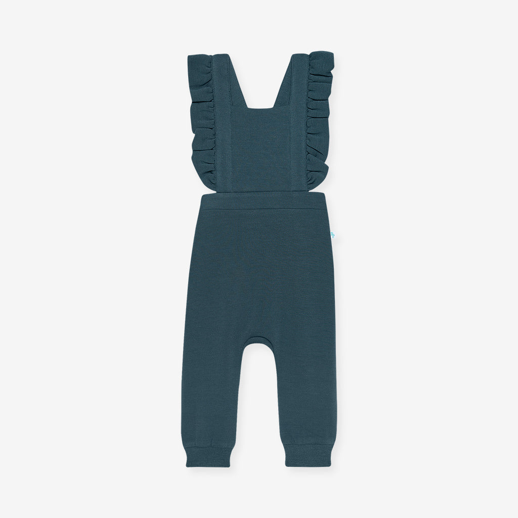 Spacelings Blue Fleece Ruffled Overalls