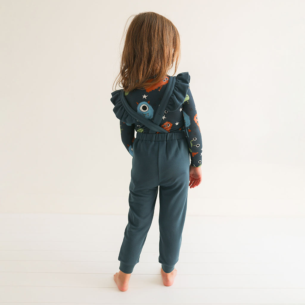 Spacelings Blue Fleece Ruffled Overalls
