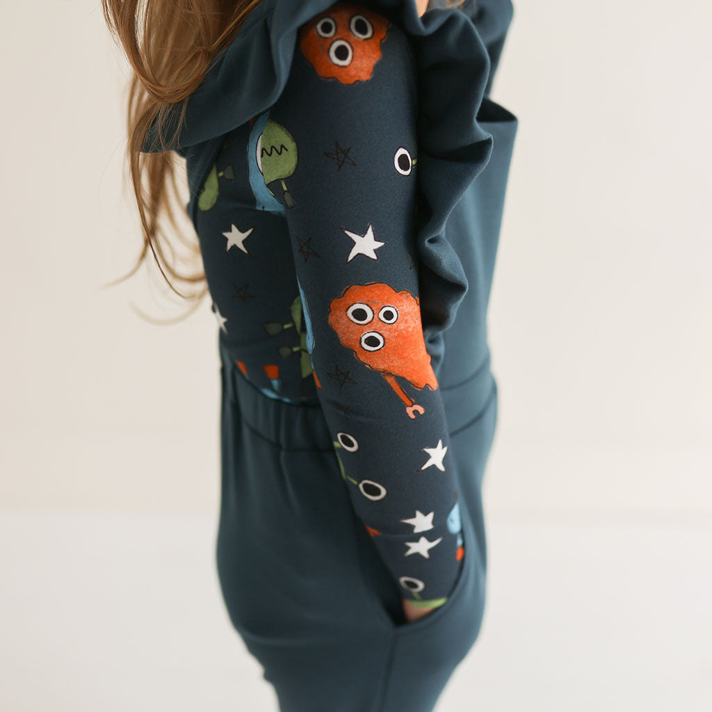 Spacelings Blue Fleece Ruffled Overalls