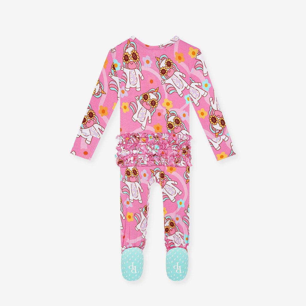 Unicorn Vibes Footie Ruffled Zippered One Piece