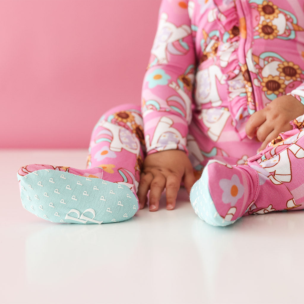 Unicorn Vibes Footie Ruffled Zippered One Piece