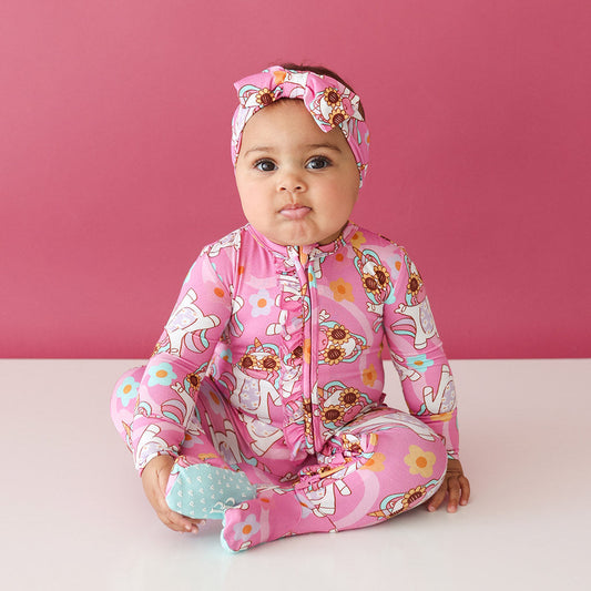Unicorn Vibes Footie Ruffled Zippered One Piece