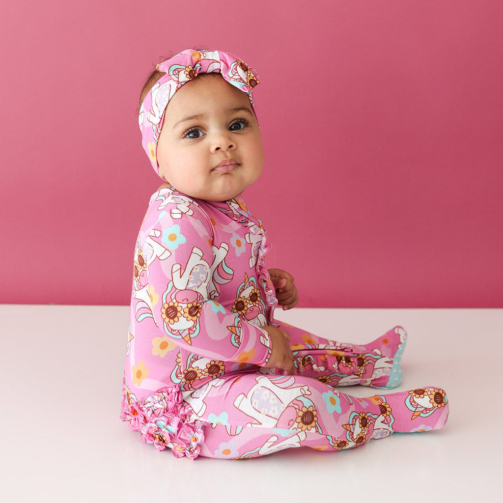 Unicorn Vibes Footie Ruffled Zippered One Piece