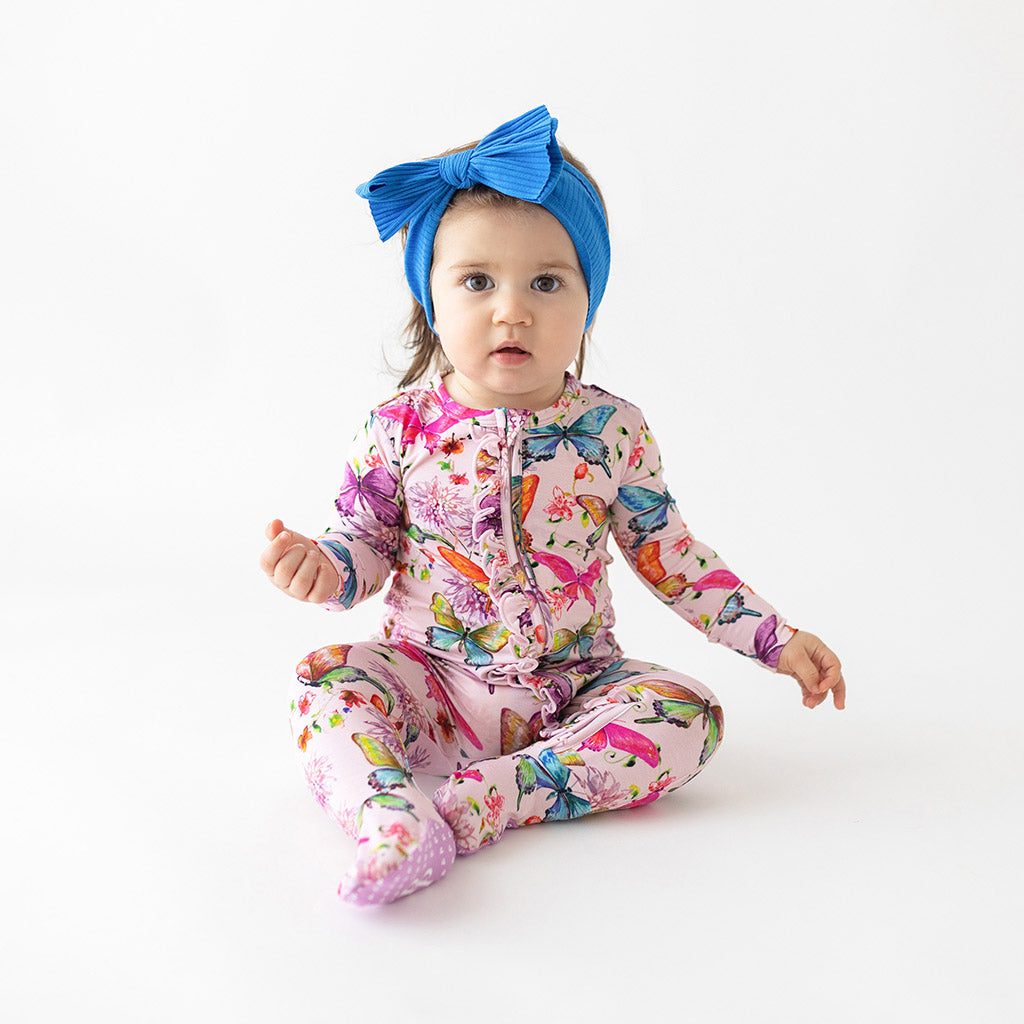 Watercolor Butterfly Footie Ruffled Zippered One Piece