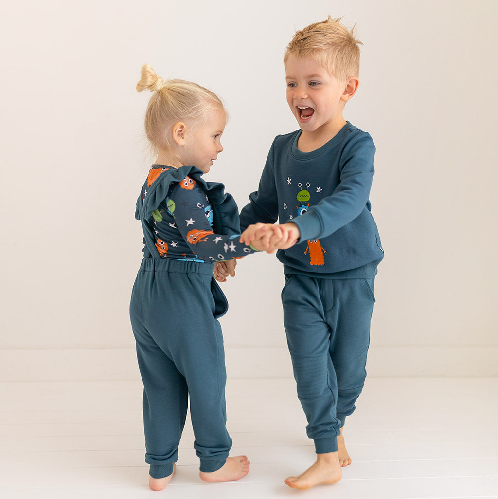 Spacelings Blue Fleece Ruffled Overalls