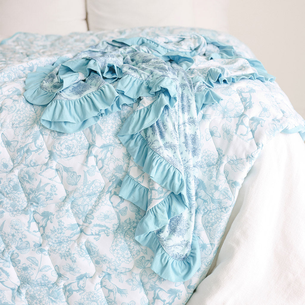 Charlotte Anne & Spring Dusk Blue Reversible Quilted Patoo® Blanket
