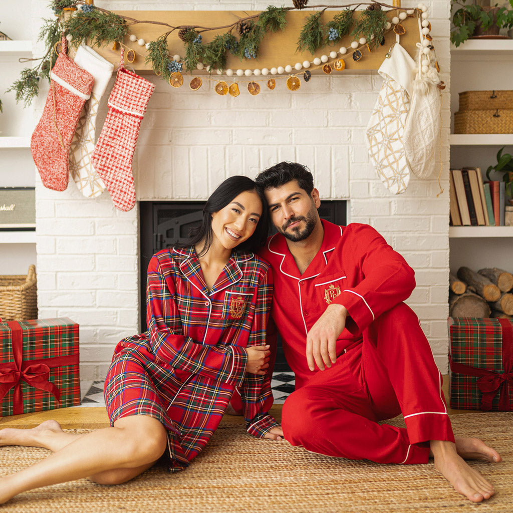 Garnet Red Men's Flannelette Pajama Set
