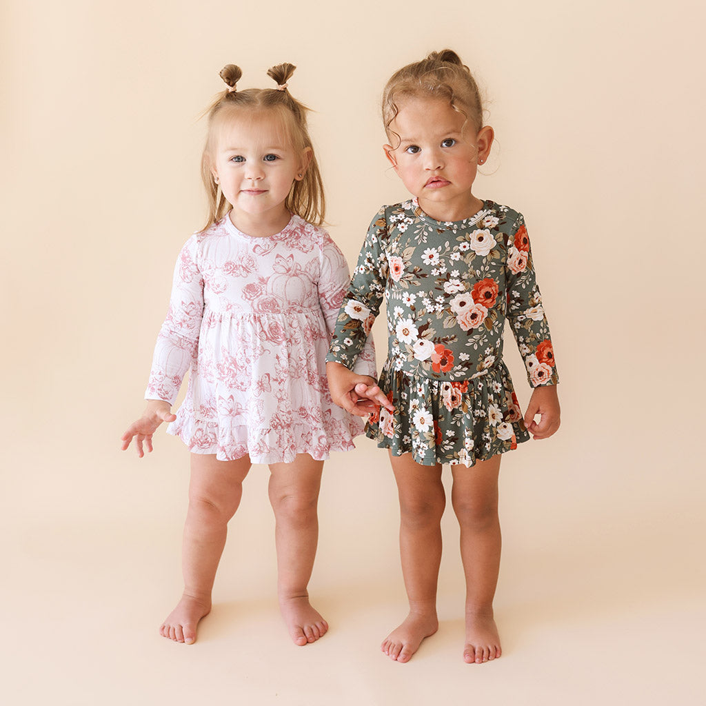 Toile de Pumpkin Ruffled Bodysuit Dress