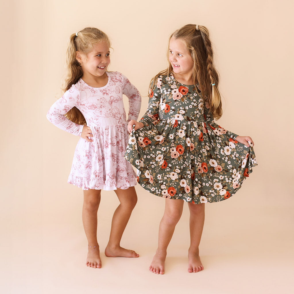 Toile de Pumpkin Ruffled Twirl Dress