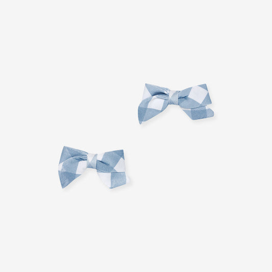 Dusty Blue Gingham Mini Bow Hair Clips