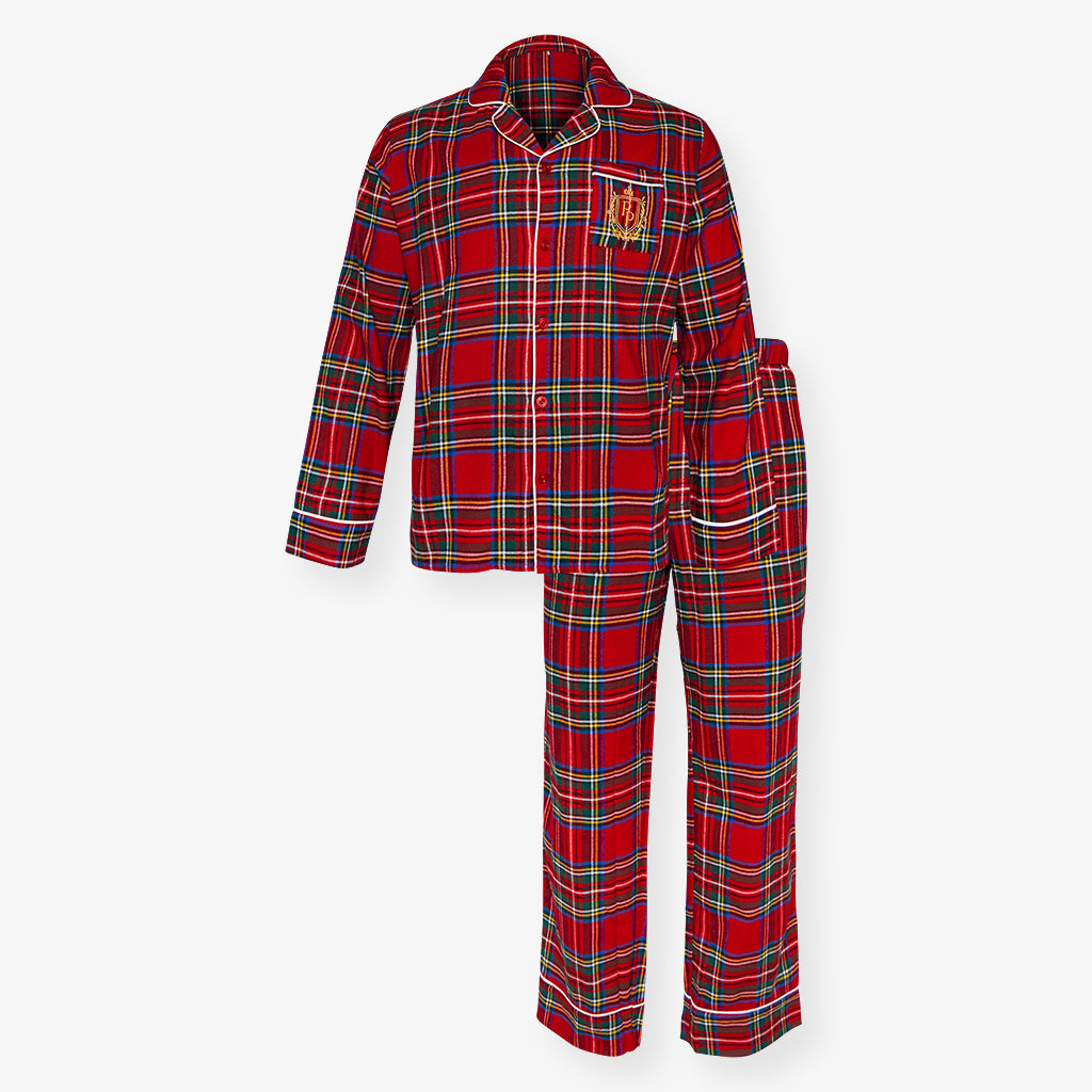 Red Tartan Plaid Men's Flannelette Pajama Set