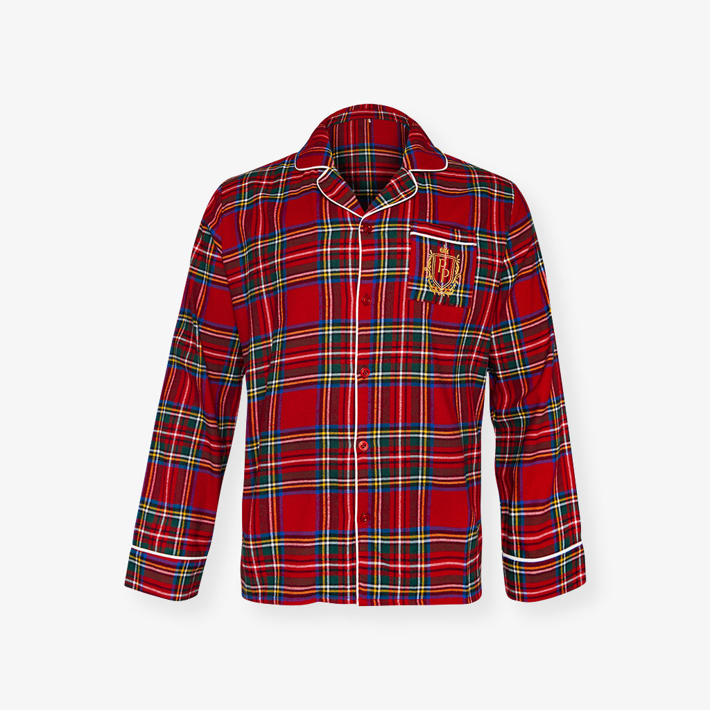 Red Tartan Plaid Men's Flannelette Pajama Set
