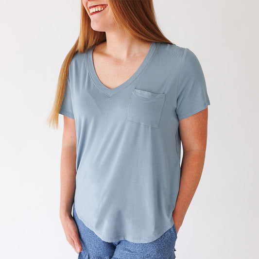Dusty Blue Women's V-Neck Tee