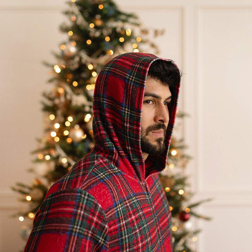 Red Tartan Plaid Men's Pacci Hooded Jumpsuit