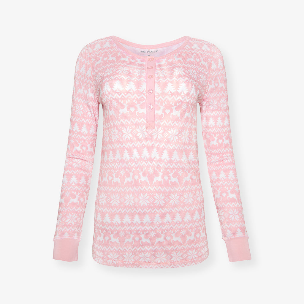 Tammy Women's Waffle Henley Top