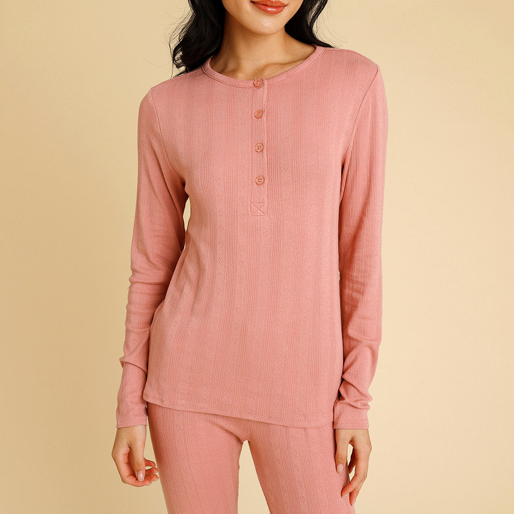 Dusty Rose Women's Pointelle Henley Top