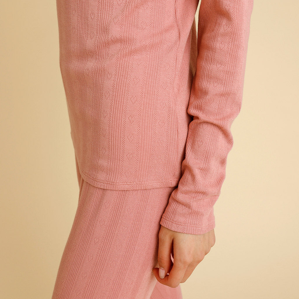 Dusty Rose Women's Pointelle Henley Top