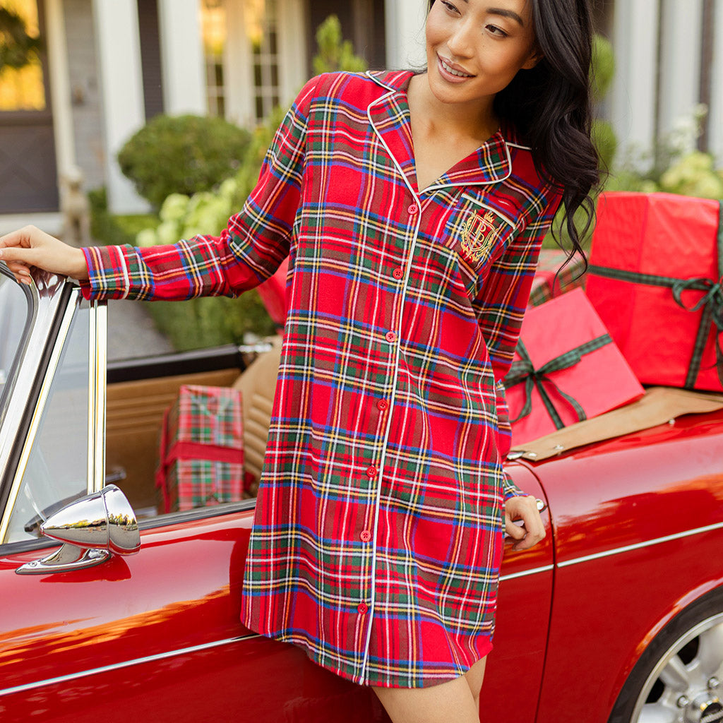 Red Tartan Plaid Women's Flannelette Sleep Shirt