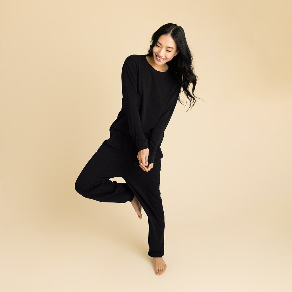 Women's Black French Terry Pullover Sweatshirt