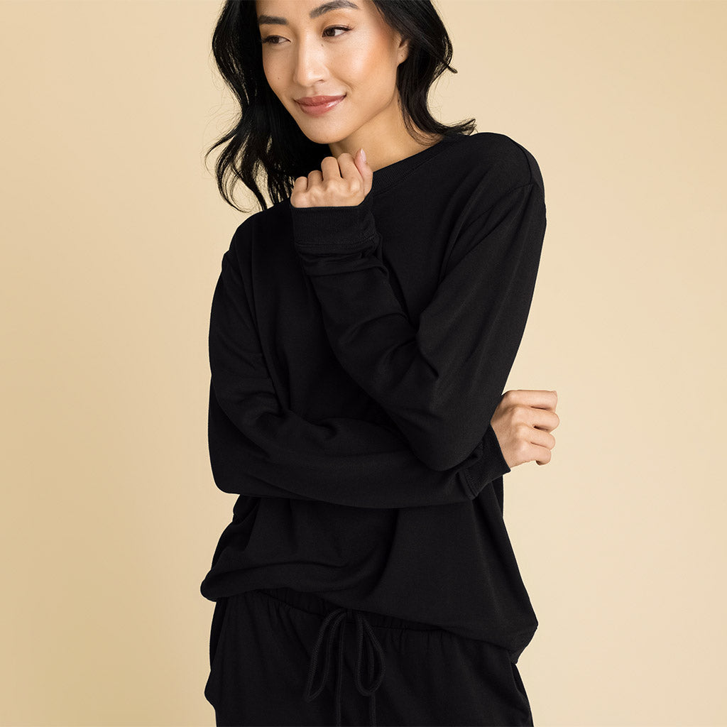 Women's Black French Terry Pullover Sweatshirt