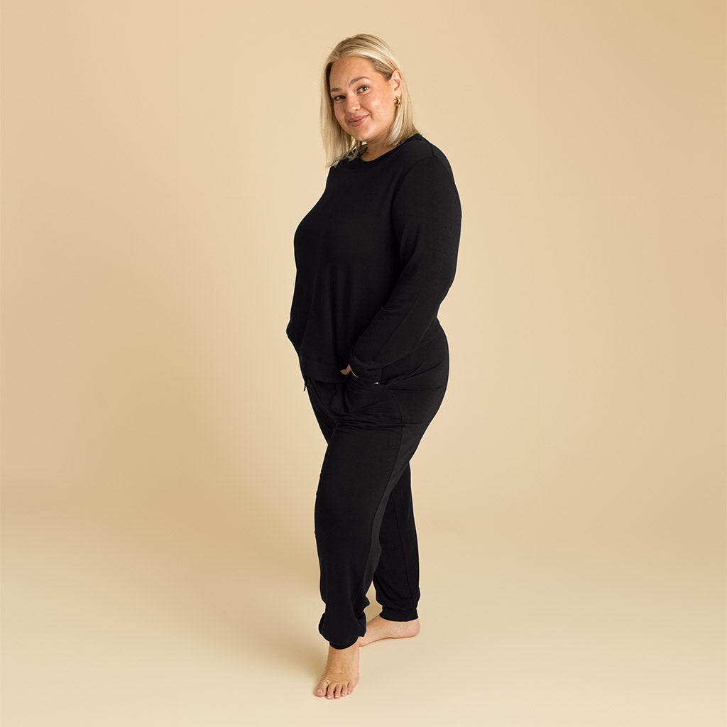 Women's Black French Terry Pullover Sweatshirt