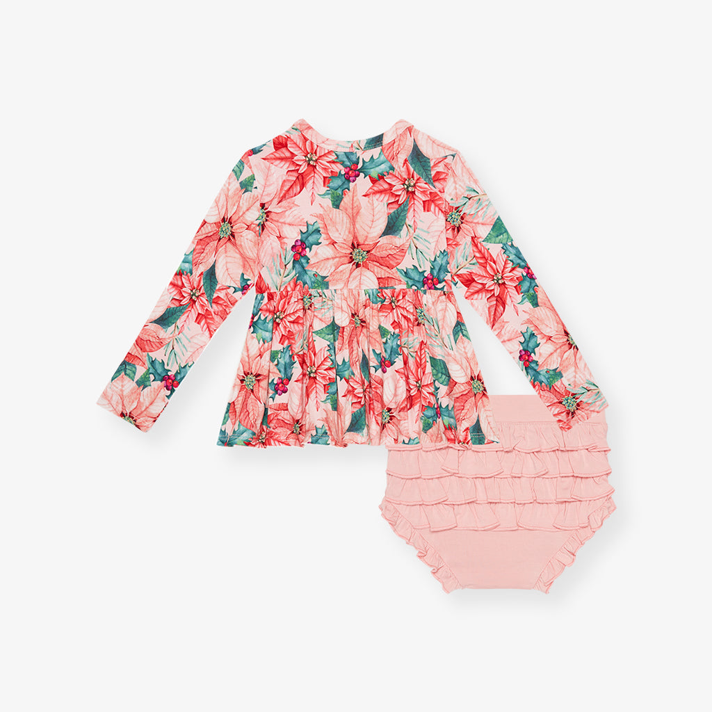 Poinsettia Peplum Ruffled Bummie Set