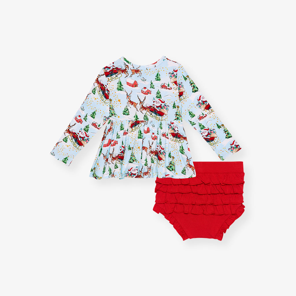 Pere Noel Peplum Ruffled Bummie Set